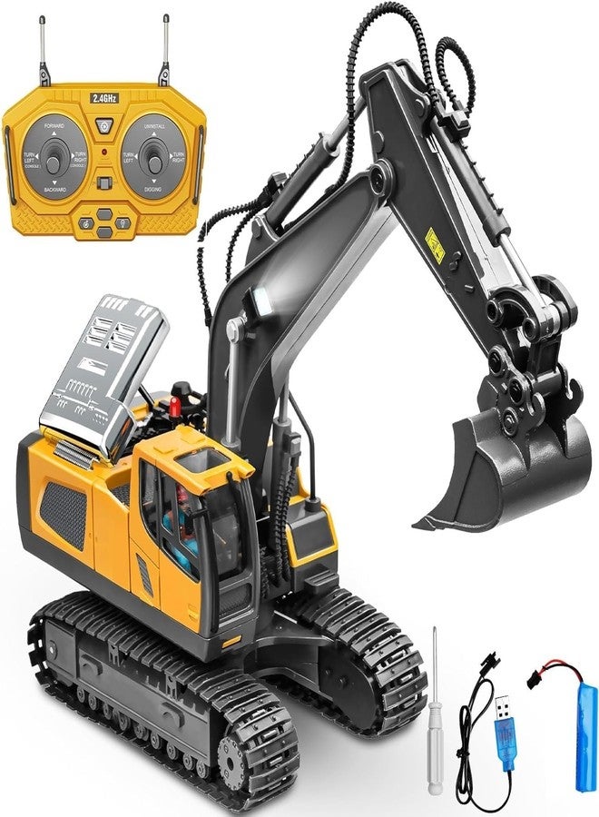 حفارة JOYJAY RC، شاحنة حفارة تعمل بجهاز تحكم عن بعد بـ 11 قناة - مركبة بناء بمقياس 1/20 مع مجرفة معدنية، لعبة جرار RC بتردد 2.4 جيجاهرتز للأطفال والكبار - متعددة الألوان - Image 1